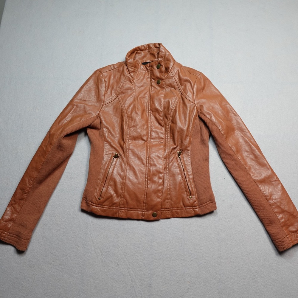 Therapy by Lane Crawford Jacket Womens Small Brown Faux Leather Biker City Zip